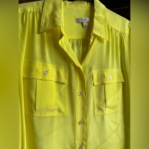 Jcrew 100% silk neon yellow button down - Picture 2 of 3